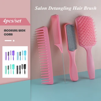 

4pcs/set Salon Detangling Hair Brush Scalp Massage Hair Comb Detangling Brush For Curly Hair Comb Detangler Hairbrush G1012