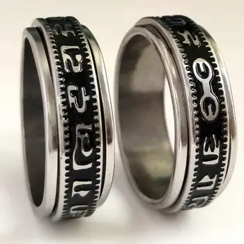 

20pcs Carved Buddhist Six True Words Rotating Stainless Steel SPINNER Rings Etched Men's Spin Oil Filled Buddhism Band Ring
