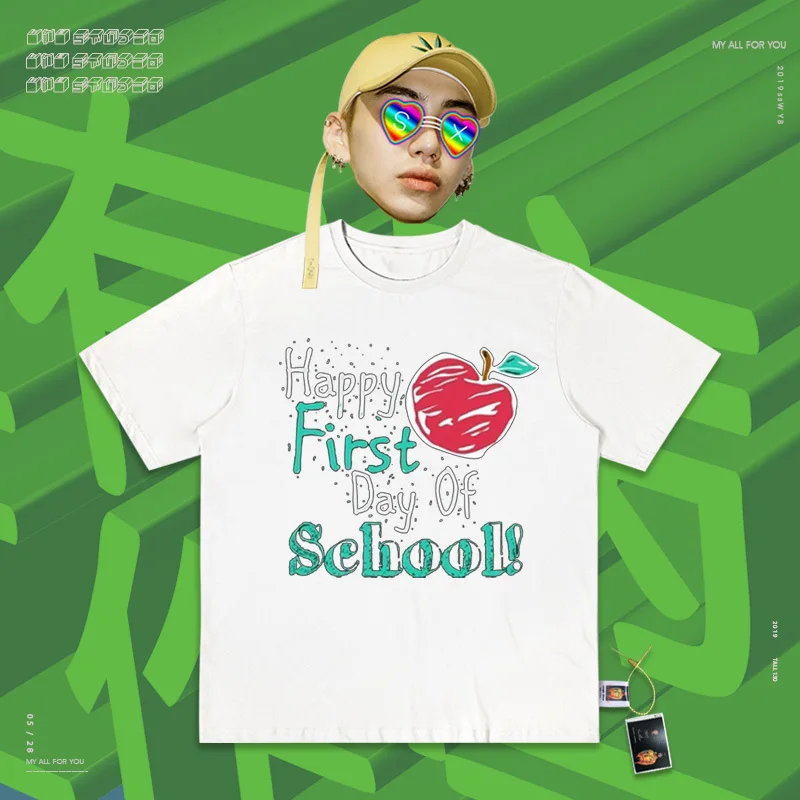 Для влюбленных платье ручной каракули Happt фрукты улица оригинальность Oldschool High Street древние означает короткий рукав Футболка для мужчин и женщин