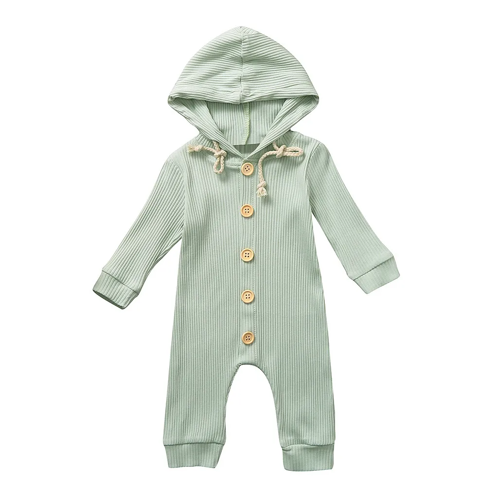 Боди для новорожденных; комбинезон с длинными рукавами и капюшоном для маленьких мальчиков и девочек; одежда; нейтральные Детские комбинезоны - Цвет: Зеленый