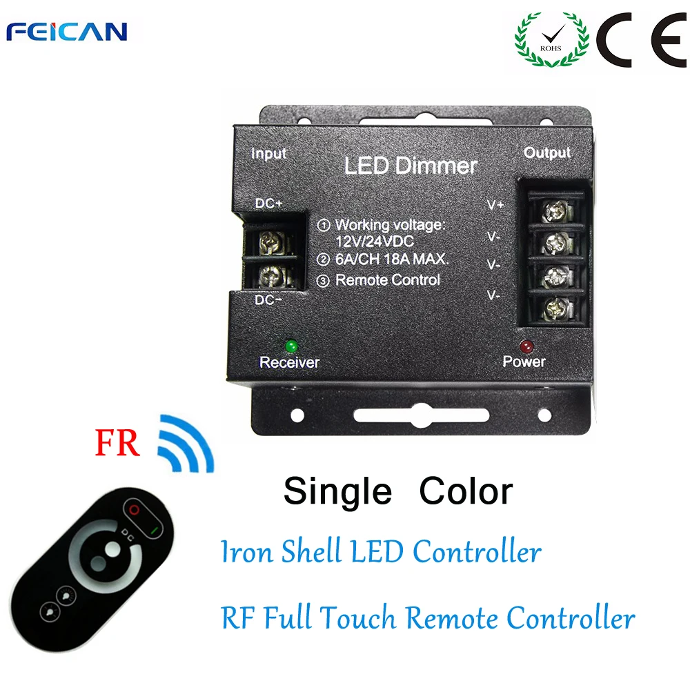 FEICAN DC12-24V 6A/CH Железный корпус RF полный сенсорный пульт дистанционного управления 3 канала светодиодный контроллер для одного цветной светодиод RGB полосы