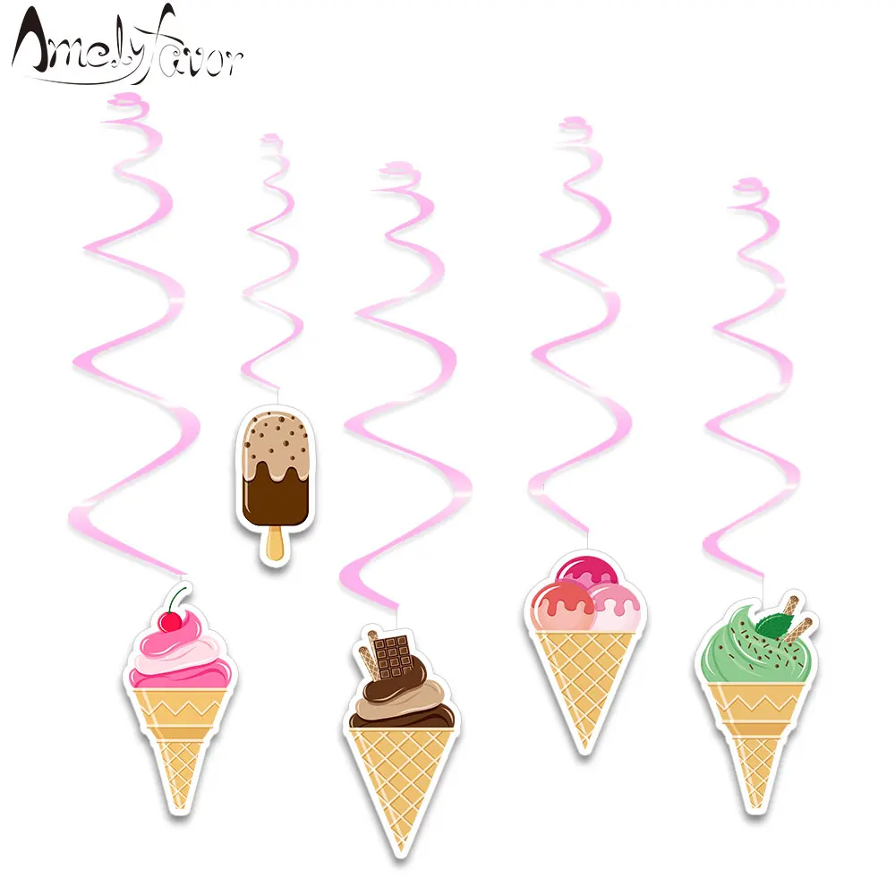 

Ice-cream Theme Ceiling Hanging Swirl Decorations Tea Time Icecream Dessert Baby Birthday Party Ball Event Decorations Supplies