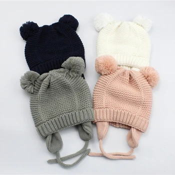 

Cute Winter Pompom Baby Hat for Kids Girl Boy Hats Knitted Beanies Caps with Fleece Lining Newborn Photograp Hair Accessories