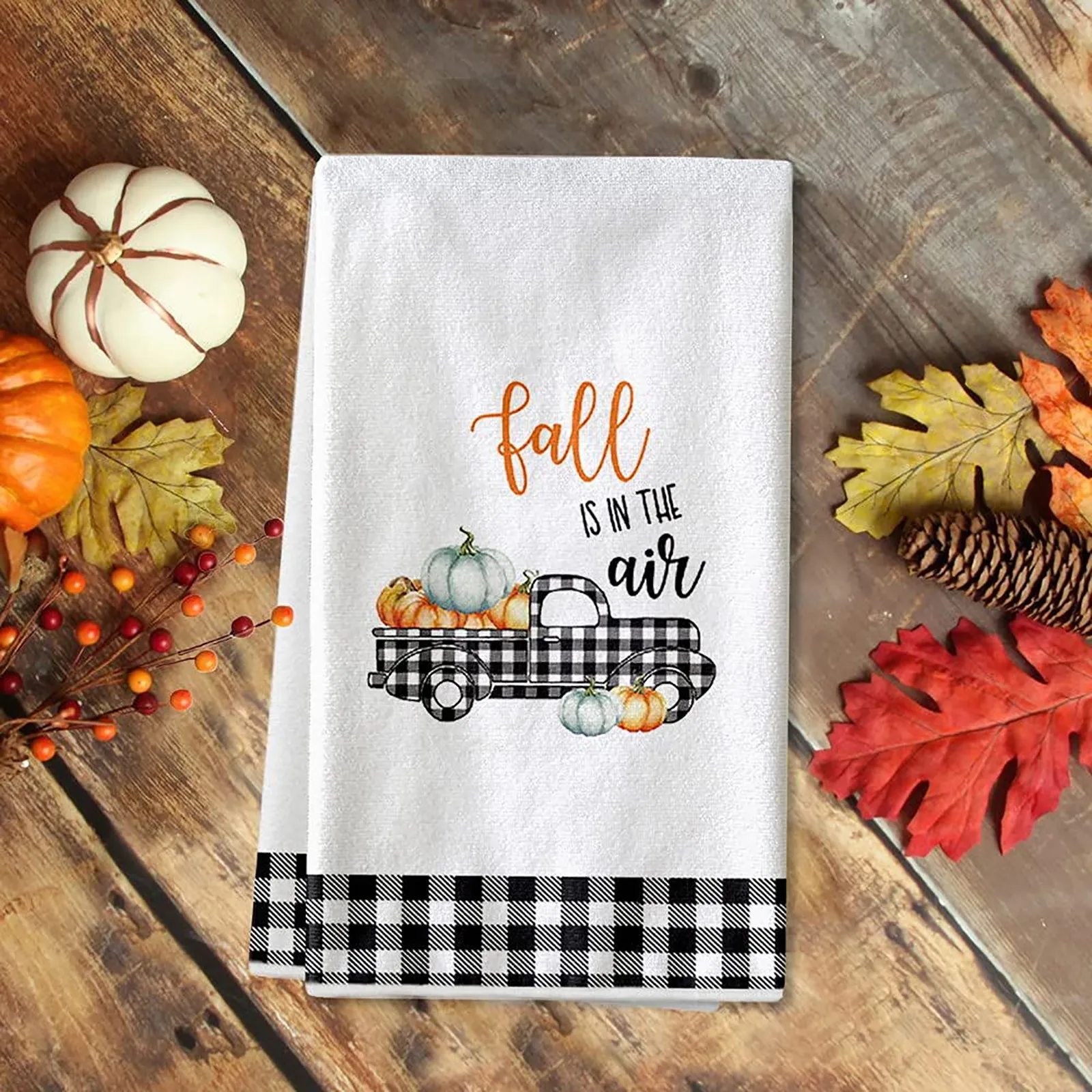 Serafina Home Decorative Fall Kitchen Towels with Autumn Days and Orange  Country Plaid Theme, Set of 4