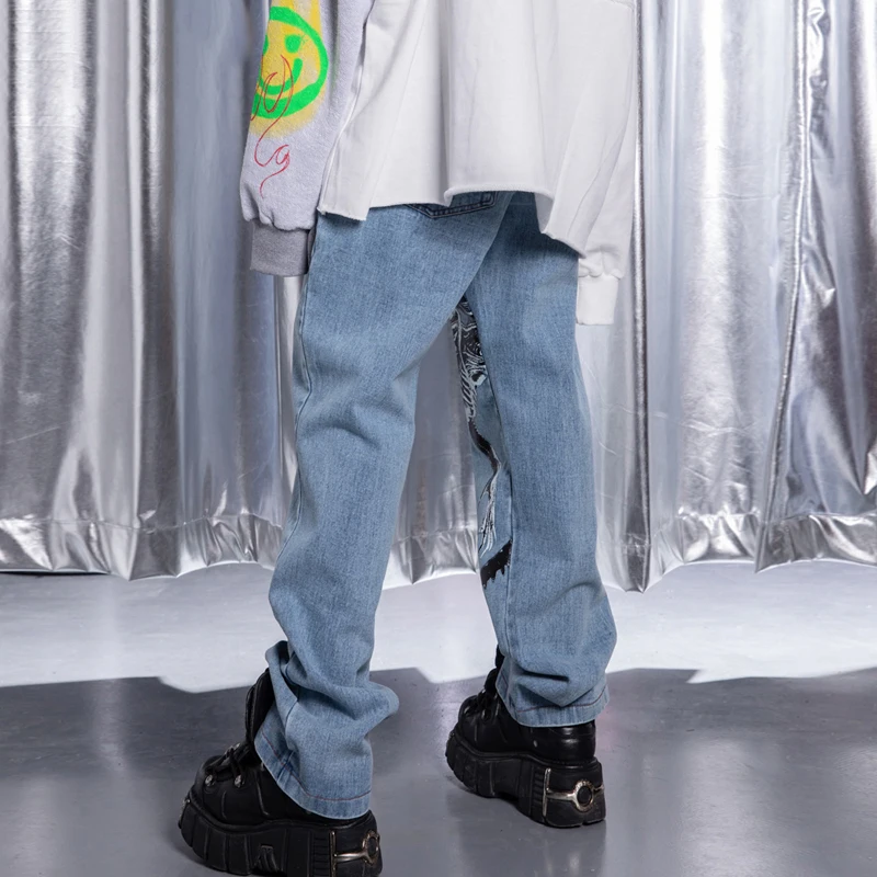 Promo Hip Hop Print Denim Jeans Men Joggers 2020 Spring Fashion Hip Hop Denim Pnats Men Streetwear Washed Loose Trousers Mens Jeans