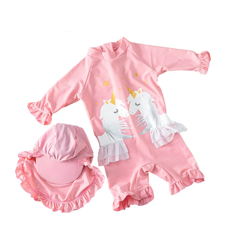 2020 cute pink unicorn hot spring beach vacation swimsuit surf suit girl sunscreen quick-drying | Спорт и развлечения