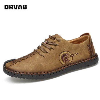 

Fashion Sneakers Flats Retro Manual Leather Casual Shoes Driving Moccasin Men Soft Black Brown Loafers Slip-On Male Comfortable