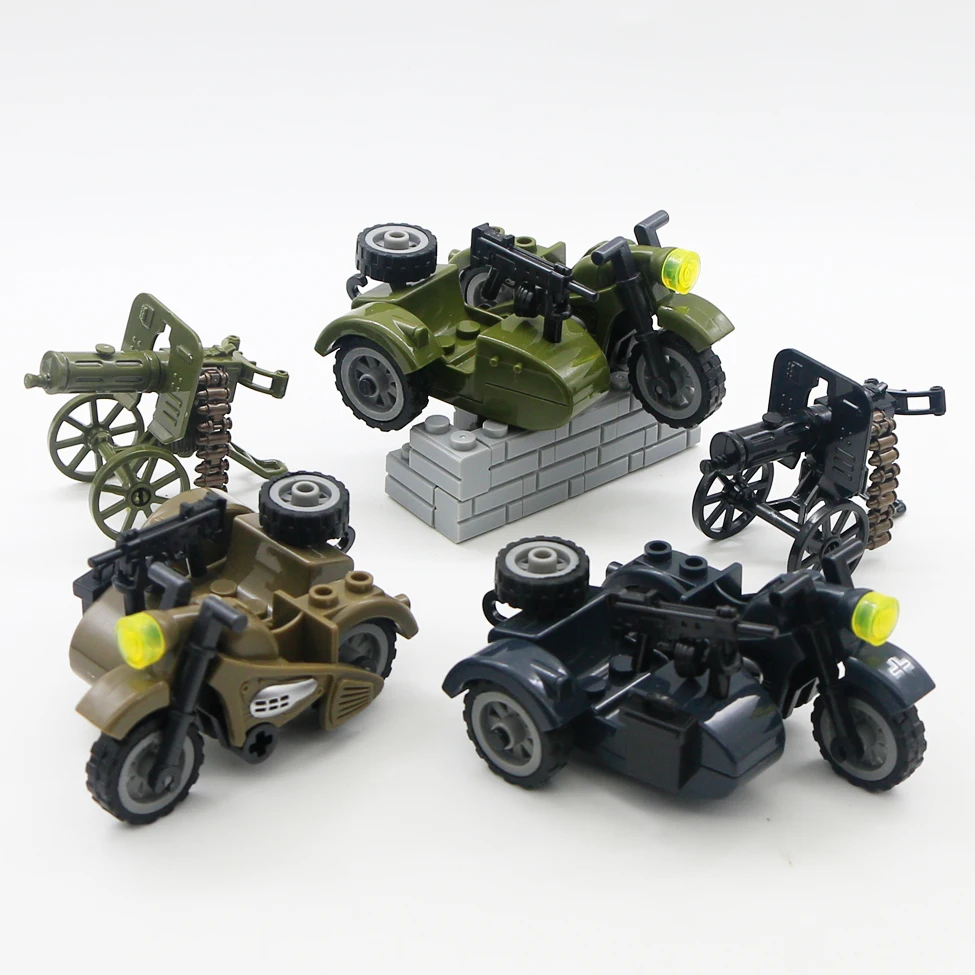 Building Blocks Bricks Figures Military Soldiers Snowmobile Sidecar Motorcycle 