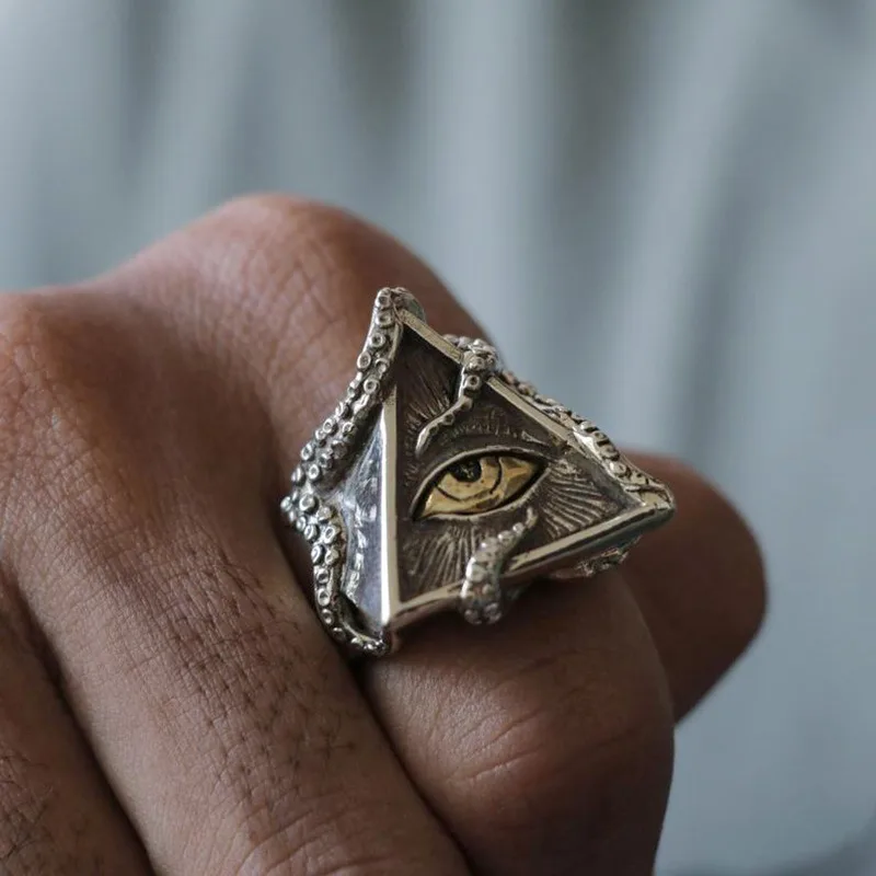

Vintage Octopus Triangle Eye Ring Classic Men Personality Punk Party Finger Jewelry Accessories for Male Party Best Gift