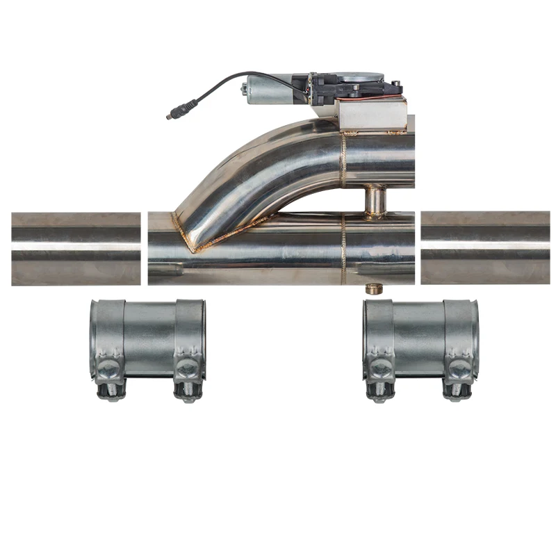 2" 2.25'' 2.5'' 3"  inch SS304 Double Valve Electric Exhaust Cut Out Valve with switch button and 2pcs Clamp Connector