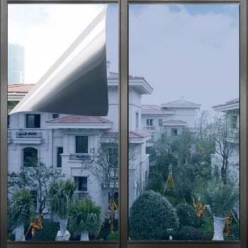 

SUNICE No Glue Silver Window Film Static Cling Window Glass Film Heat Insulation Glass Foil Silver Mirror Glass Tint 152x300cm