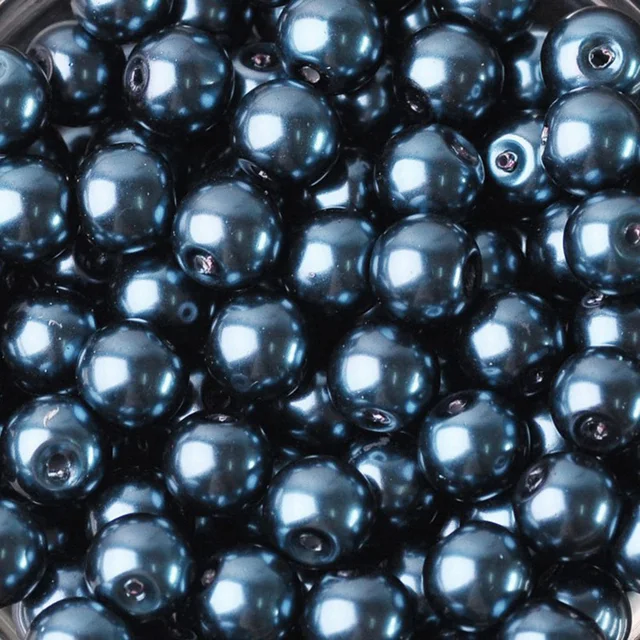 Lot Colors Round Pearl Coated Glass 4mm 6mm 8mm 10mm 12mm 14mm 16mm Loose Spacer Beads for Jewelry Making DIY Crafts Dark Navy Blue