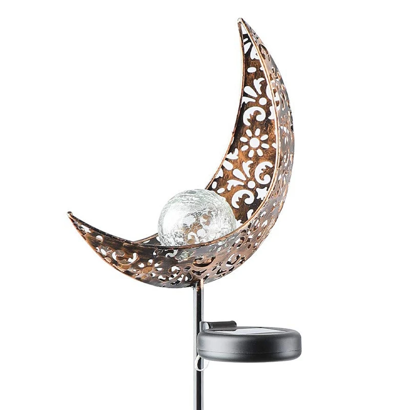Garden Solar Light Outdoor Decorative Moon Decor Crackle Glass Ball Metal Stake for Pathway Lawn Patio Yard | Лампы и освещение