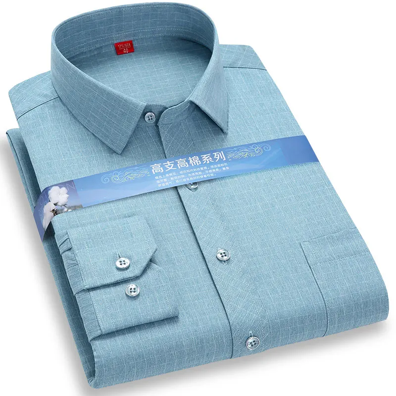 Formal Mens Printed Plaid Dress Shirt Long Sleeve Social Fashion Tops Office Soft Quality Regular Fit Work Smart Casual Shirt