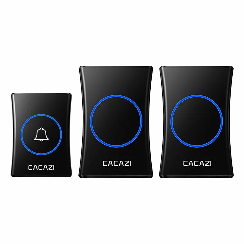 Беспроводной дверной звонок CACAZI, водонепроницаемый, для дома, 300 м, пульт дистанционного управления, с батареей, США, ЕС, Великобритании, вилка, звонок-кольцо, 1, 2 кнопки, 1, 2, 3 приемника, дверной звонок - Цвет: black1x2