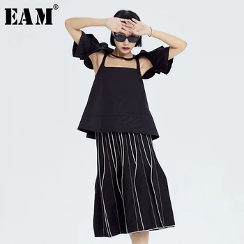 

[EAM] High Waist Black Pleated Contrast Color Irregular Hasped Half-body Skirt Women Fashion Tide New Spring Autumn 2020 1X654