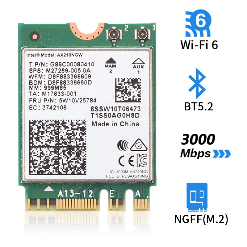 mobile lan adapter Máy Tính Để Bàn Wi-Fi 6 Intel AX210 PCIe WiFi Bluetooth 5.2 5374Mbps 802.11ax AX210NGW Wifi 6E Thẻ Windows 10 linux mobile lan adapter Network Cards