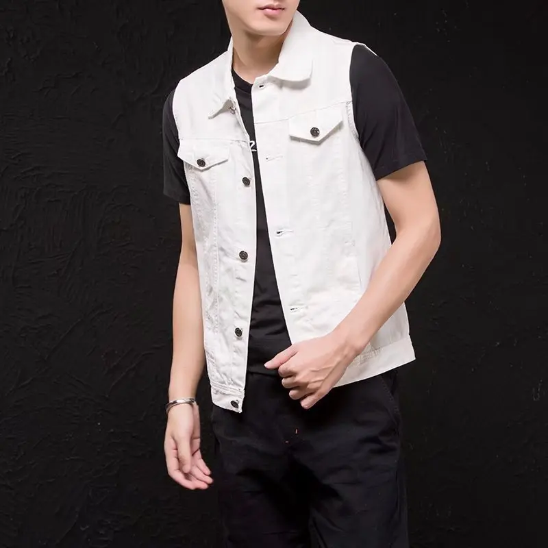 Белый жилет стиль корейский стиль Slim Fit Мужская одежда джинсовый жилет Мужская джинсовая куртка тренд жилет Повседневный