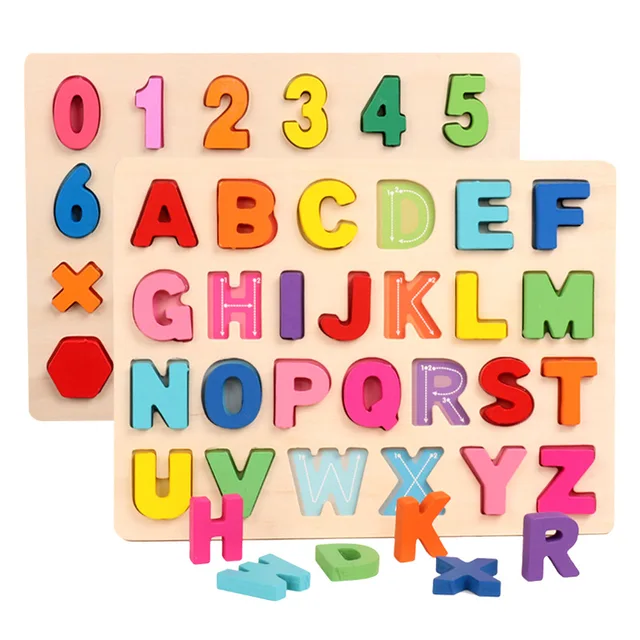 Kids Wooden 3D Alphabet Number Puzzle Baby Colorful Letter Digital Geometric Educational Toy For Toddler Boy Girl Gift 1