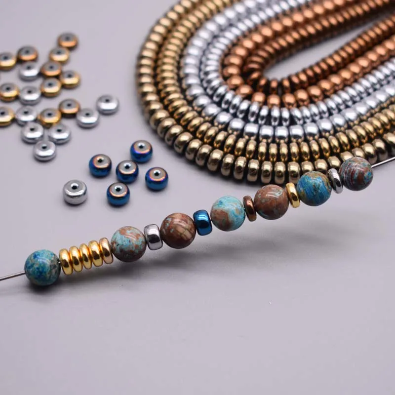 

Wholesale 6mm Natural Stone Beads Round Spacer Shape Hematite Beads Flat Loose Beads For Jewelry Making DIY Bracelet Necklace