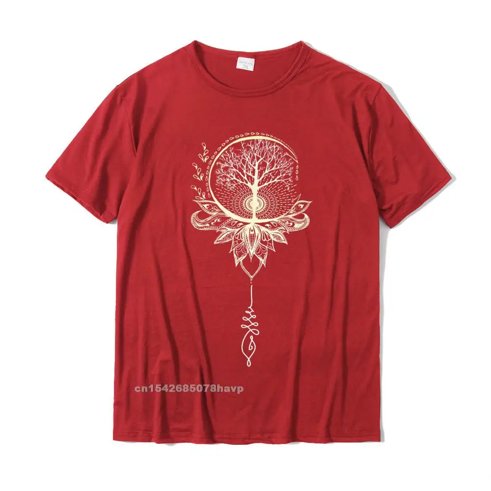 cosie Unique Funny Short Sleeve Mother Day Tops Tees Plain Round Collar 100% Cotton Tops & Tees Men Tshirts Drop Shipping Mandala Lotus Unalome Tree of Life T-Shirt__1217. red