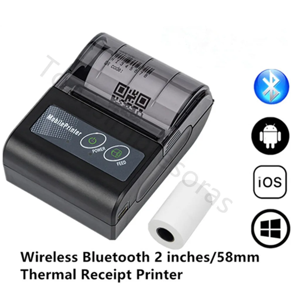 Imprimante Thermique sans Fil Ticket reçu Mini imprimante Bluetooth  Portable fenêtre téléphone Portable 58 mm 2 Pouces Pos Machine Android iOS
