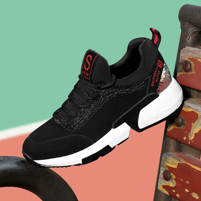 Women's Vulcanize Sneakers Shoes New Fashion Flats Black Shoes Ladies Platform Comfortable Breathable Tenis Feminino EA0040