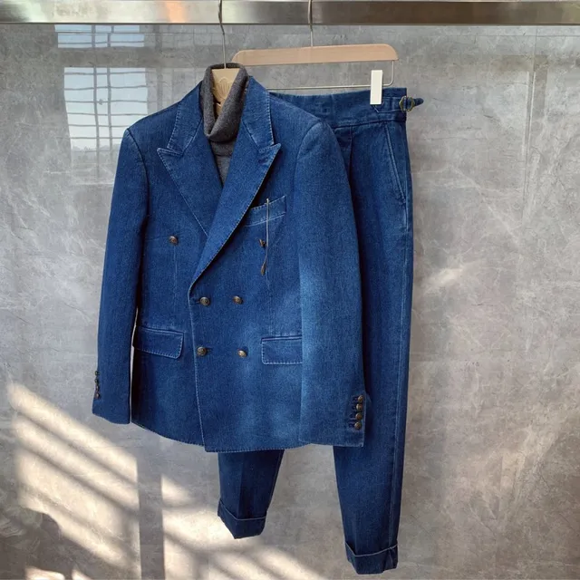 Autumn Winter Men Double Breasted Slim 