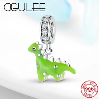 

925 Sterling Silver Ancient dinosaurs Cute Pendant Beads fit Origianl Pandora Bracelets Enamel Clear CZ Charm Jewerly Making