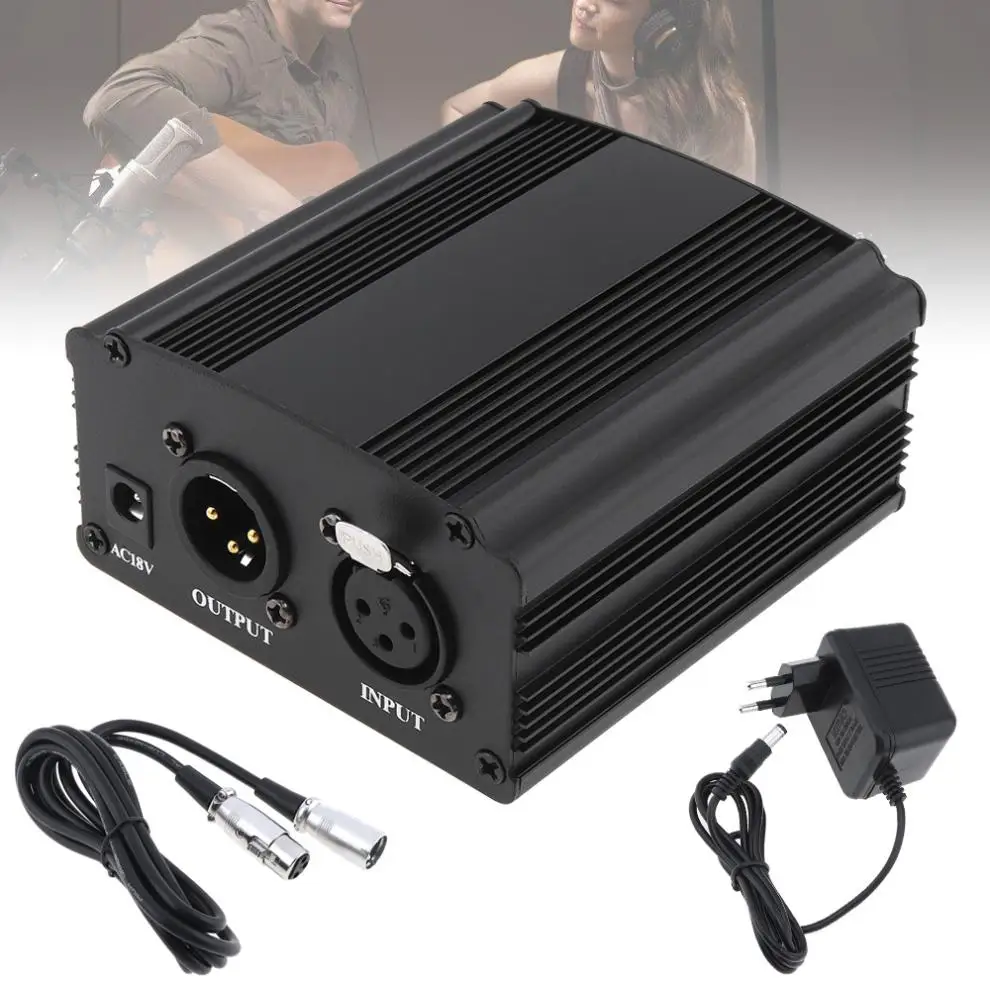48V 1-канальный Phantom Питание с один XLR аудио кабель и AC220V EU адаптер для конденсаторный микрофон