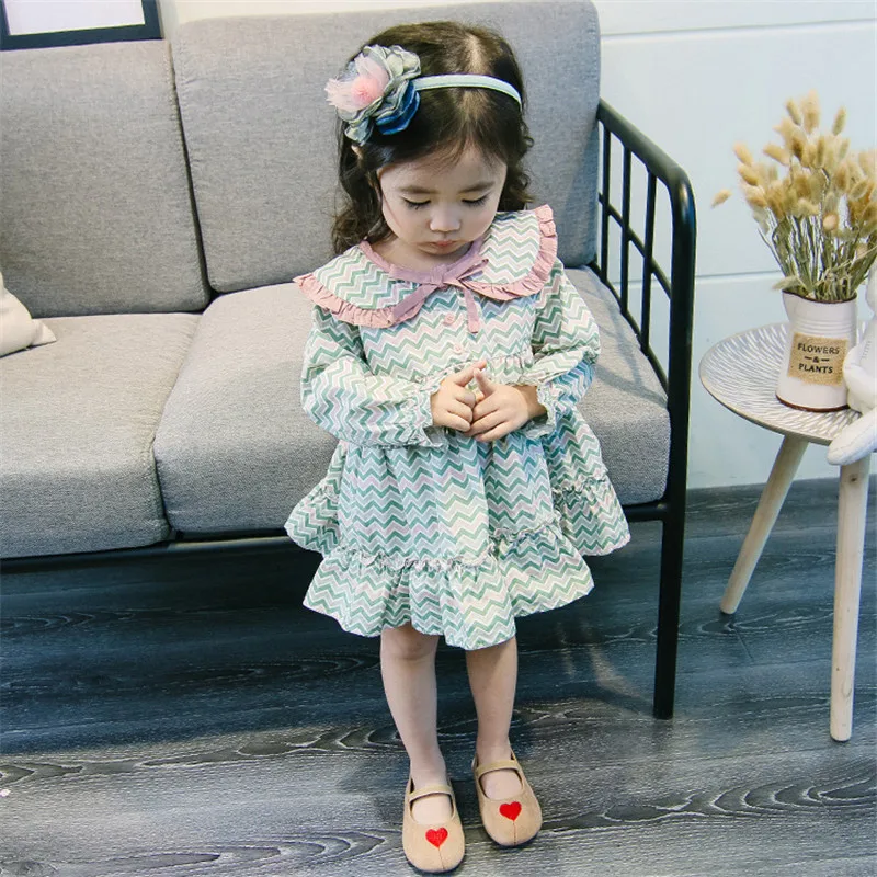 Детское Хлопковое платье в полоску с принтом виде волн|dress dress dress|summer cotton girls
