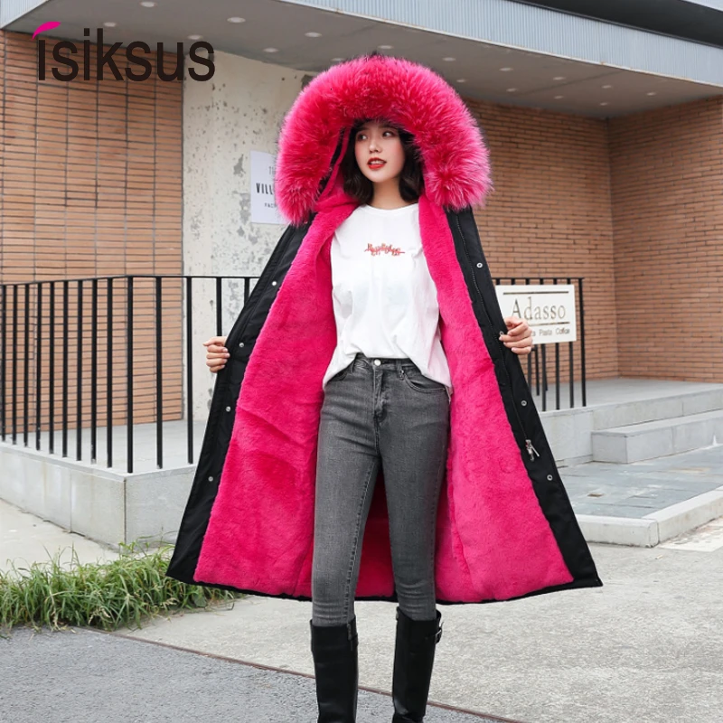 Isiksus, теплый пуховик, для женщин, s, зима, размера плюс, длинный, хлопок, женский, черный, с капюшоном, мех, пальто, куртка, толстые парки для женщин, WP045