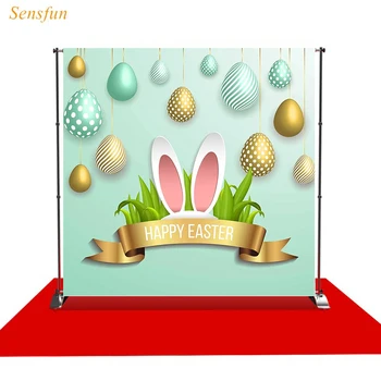 

LEVOO Photographic Backdrop Easter Eggs Bunny Ears Gold Ribbon Background Photography Decor Shoot Props Photo Studio Photocall