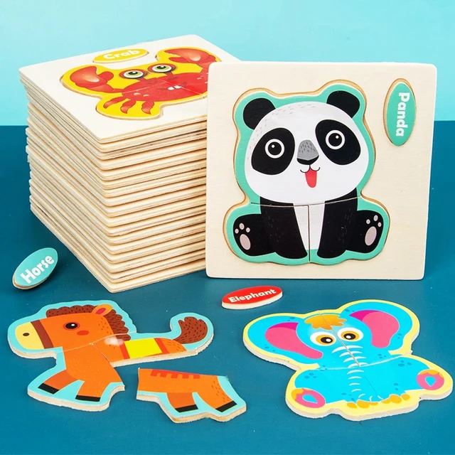 Wooden 3D Puzzle Jigsaw Toys for Children Cartoon Animal Traffic Intelligence Kids Early Educational Montessori Puzzle Toys 2