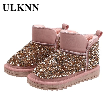 

ULKNN Kids Winter Boots 2020 Princess Girls Felt Warm Pu Waterproof Bling Plush Snow Boots Baby Boot Shoes Girl Child Footware