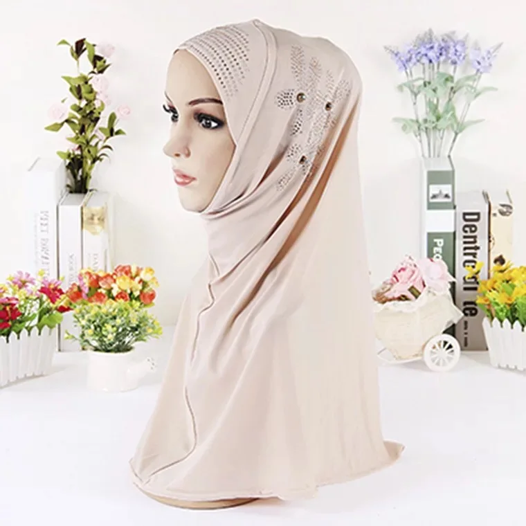 New design muslim style women hijab scarf solid girls headband crystal floral wraps hot sale free shipping