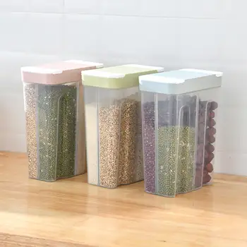 

Food Storage Container 4 Grids 2.6L Plastic Kitchen Refrigerator Flour Rice Box Multigrain Storage Jar Transparent Sealed Cans