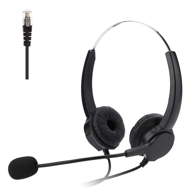 VH500D RJ9 Bilateral Headphone Hands Free Call Center Noise Cancelling Corded with Adjustable Mic for Telephone Set