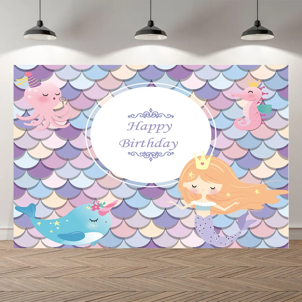 Neoback Fish Scale Sirenetta Principessa Cavalluccio Marino Fotografia Sfondo Baby Shower Festa Di Compleanno Foto Sfondo Banner