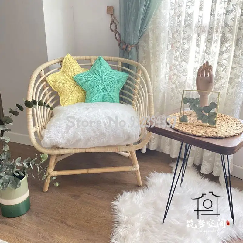 Japanese-style ins rattan chair natural real single sofa balcony living room net red light luxury lazy leisure chai | Мебель