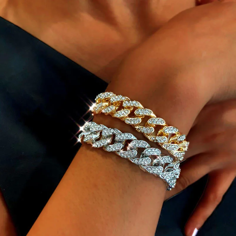 Letepi-pulsera de rapero brillante para hombre, Hip Hop, con diamantes de imitación completos, pulsera de cadena de eslabones cubanos Miami, joyería