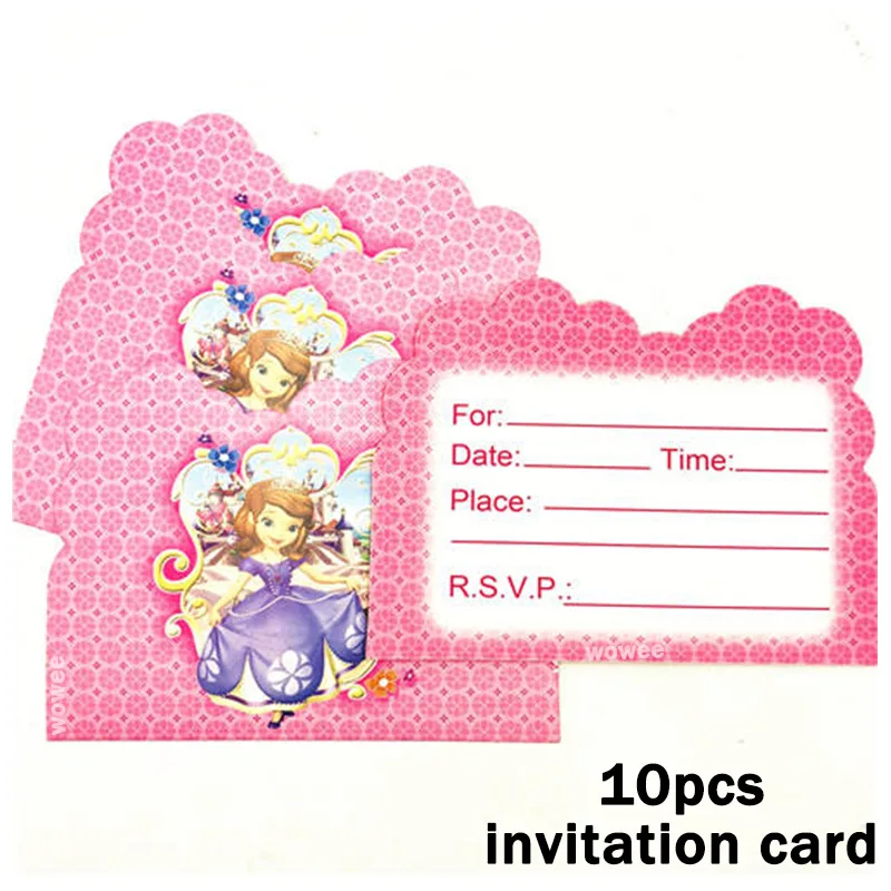 10Invitation Card 6 шт./компл. с принцессой Софией, Шум производители рога вечерние поставки тема, хороший подарок на день рождения, трубы, принимающих вечерние украшения - Цвет: 10Invitation Card