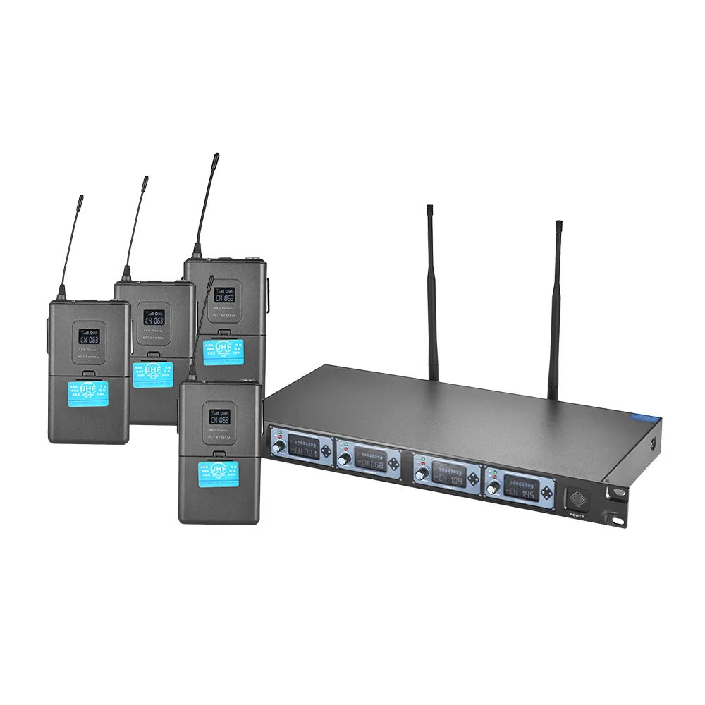 

Professional 4 Channel UHF Wireless Headset Microphone System 4 Mic 1 Wireless LCD Display Receiver for Karaoke Family Party