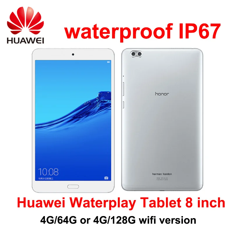 Планшет huawei Honor Waterplay, 8,0 дюймов, 4 Гб ОЗУ, 64 ГБ/128 Гб ПЗУ, Android 8,0, четыре ядра, Wi-Fi версия, OTG, Распознавание отпечатков пальцев, распознавание лица