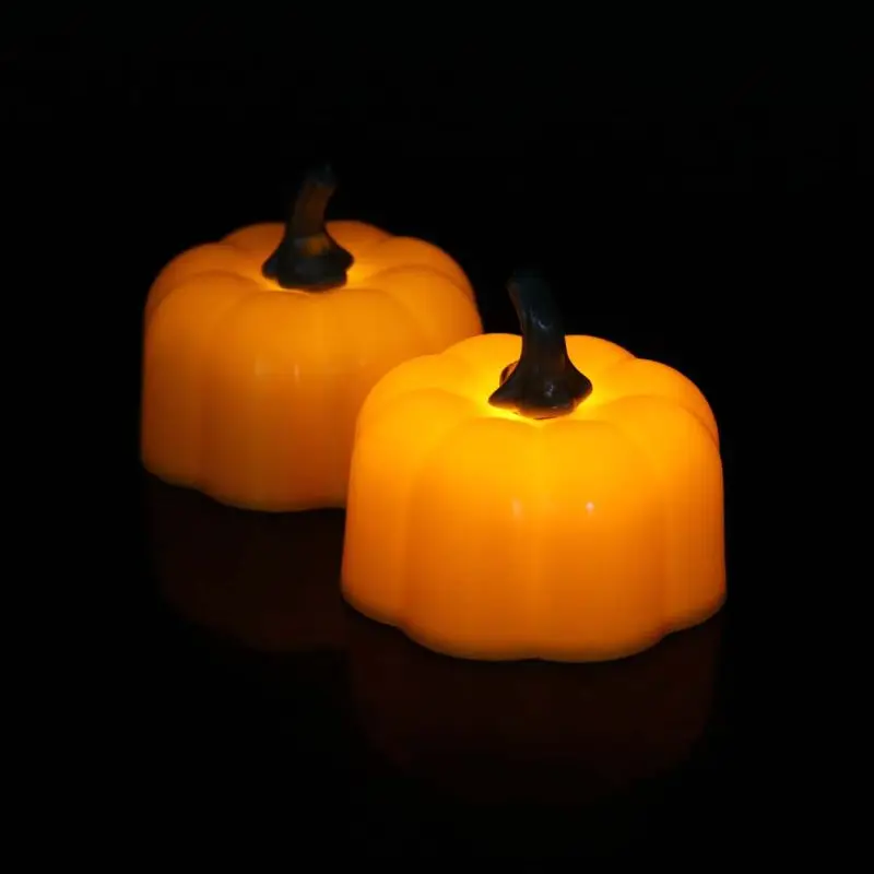 12Pcs 3D Pumpkin Battery Operated LED Electric Candle Light Flameless Tealights Flickering Halloween Festival Party Decoration