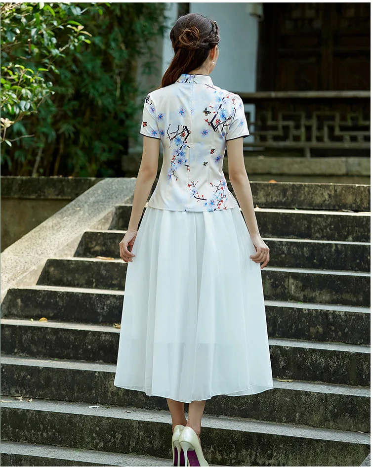 SHENG COCO Cheongsam Pria комплект из 2 предметов китайская блузка в стиле фолк элегантные Cheongsam Топы женское платье Ципао в китайском стиле Классические летние 3XL