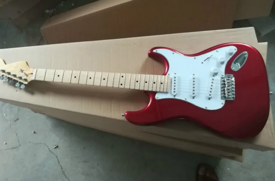 Top quality FPST-1027 metal red color solid body white pickguard maple fretboard electric guitar, Free shipping Top quality FPST-1027 metal red color solid body white pickguard maple fretboard electric guitar, Free shipping