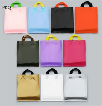 

50pcs Large Plastic Bag With Handle Clothing Cosmetic Packaging Bag Solid Color Shopping Bag Party Gift Pouch