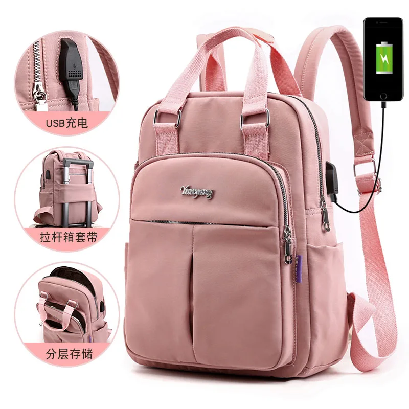Mochila escolar de nailon para mujer, morral escolar antirrobo con carga USB, impermeable, bolso de viaje para adolescentes