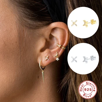 

925 Sterling Silver Stud Earrings For Women aretes de mujer Snake Zircon Pierced Earring Pendientes Fine Jewelry Couple Gift